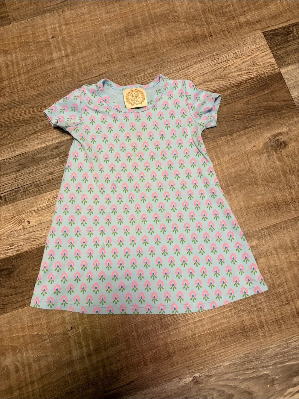 The Beaufort Bonnet Company Light Blue Dress with Pink and Green Floral Motif